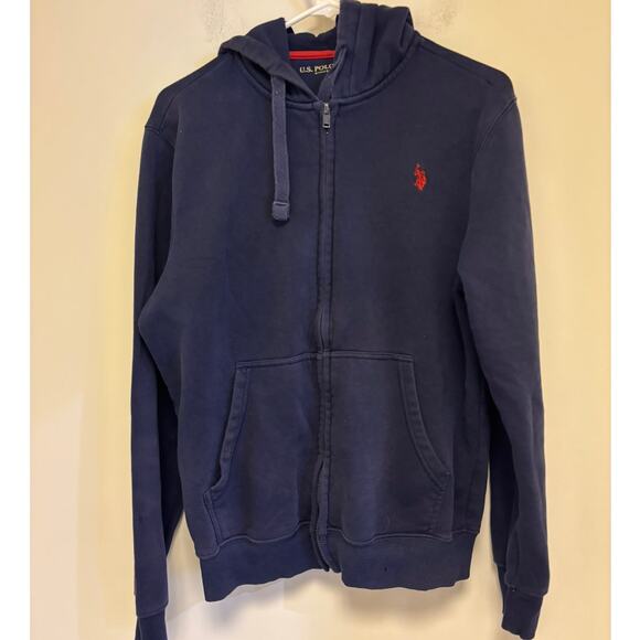U.S. Polo Assn. Blue Zip Up Hooded Sweatshirt Size Medium Navy Blue - Picture 1 of 5